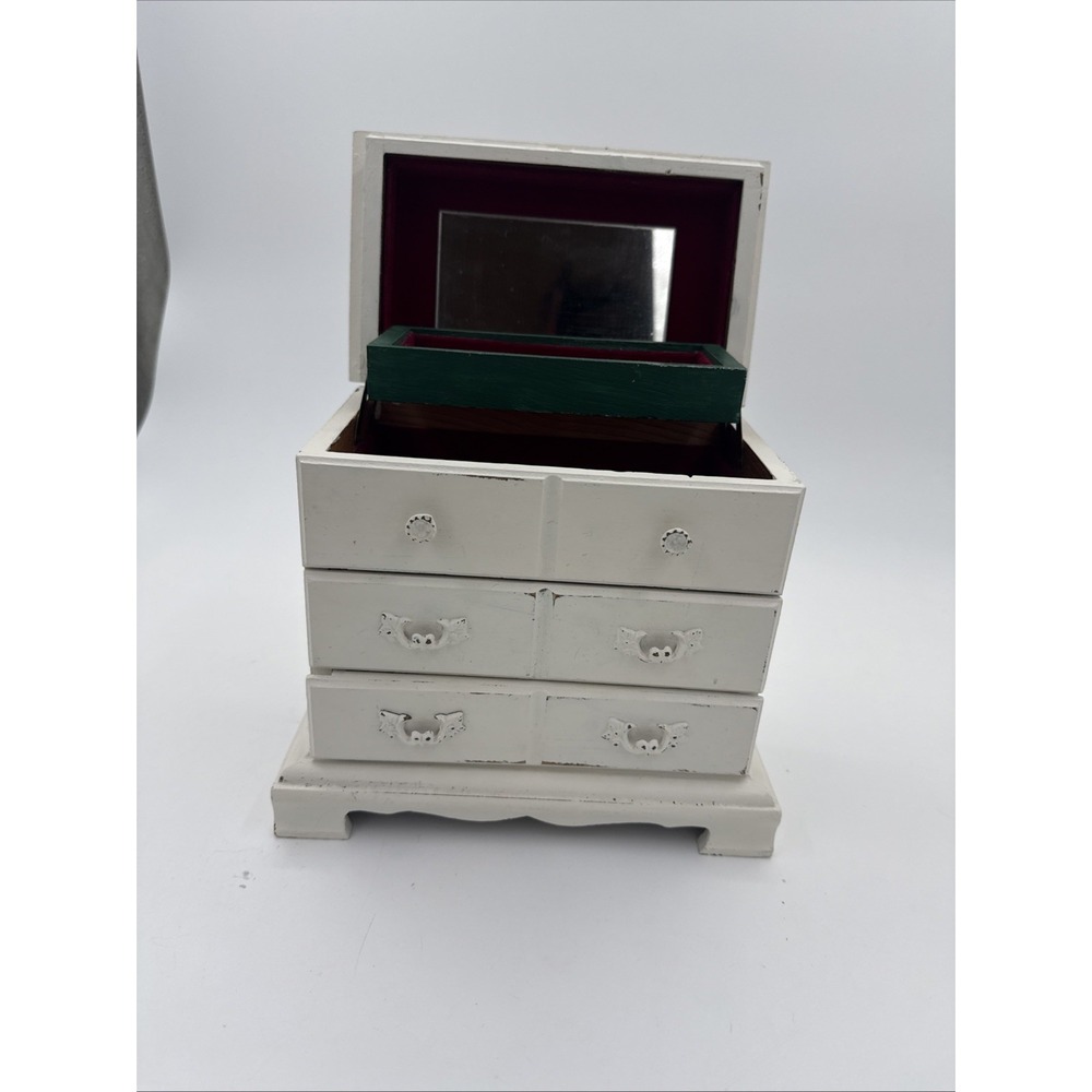 Vintage Musical Jewelry Box Chalk Painted White W Slytherin Decals Harry Potter